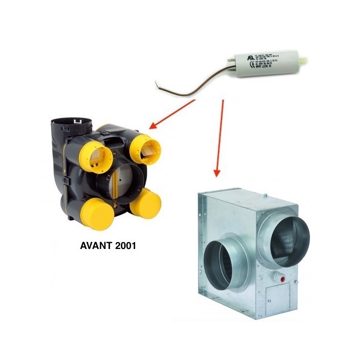 Condensateur 2/4 mF pour EOLIX ref 412600, 412650 (avant 2001) GEF 350 GD et VCM 350 [- pièce détachée Atlantic - Non repris]