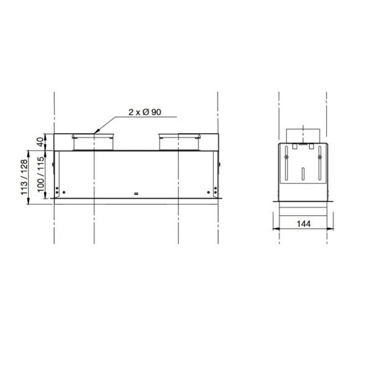 Boîtier de bouche CLD - Hauteur 115 mm - Manchon arrière 2 x Ø 90 mm [- mural, sol ou plafond - Réseau PEHD - Zehnder]