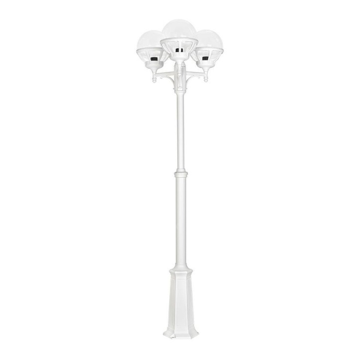 Lampadaire BOLOGNA triple-tête globes transparents sur fût télescopique réglable aluminium [ - Eclairage extérieur - Norlys]