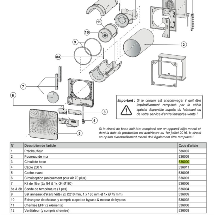 Carte Air 70 PCB, DC-01 [- Pièce détachée VMC Double flux - Ni repris ni échangé - BRINK]