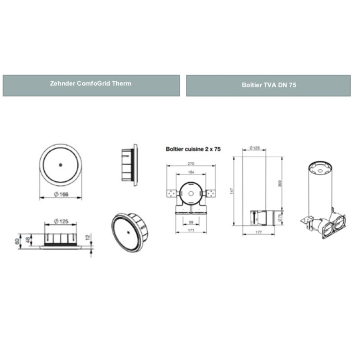 ComfoGrid Therm - Bouche chauffante à associer avec un TVA - 2 x 75 mm [- Bouches chauffantes pour VMC double flux - ZEHNDER]