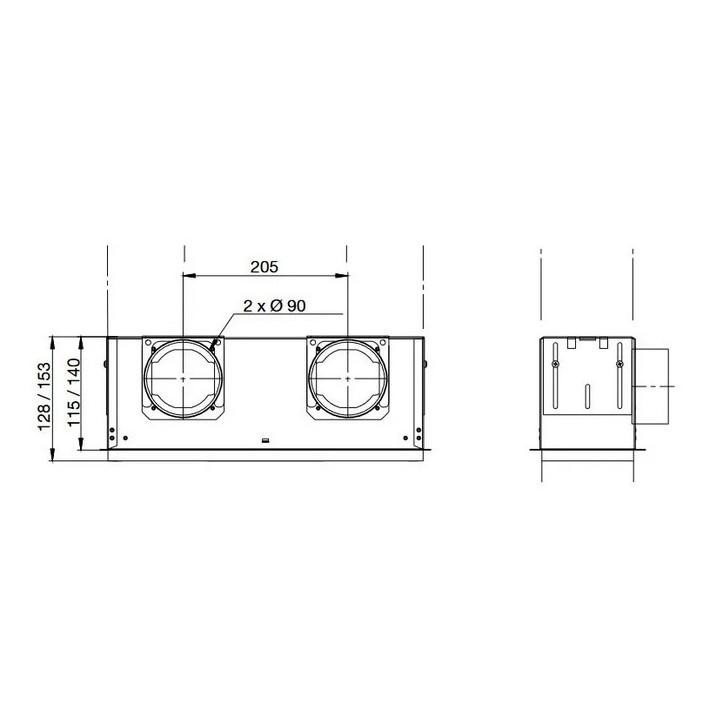 Boîtier de bouche CLD-P - raccordement latéral 2 x Ø 90 mm - Hauteur 115 mm [- mural, sol ou plafond - Réseau PEHD - Zehnder]