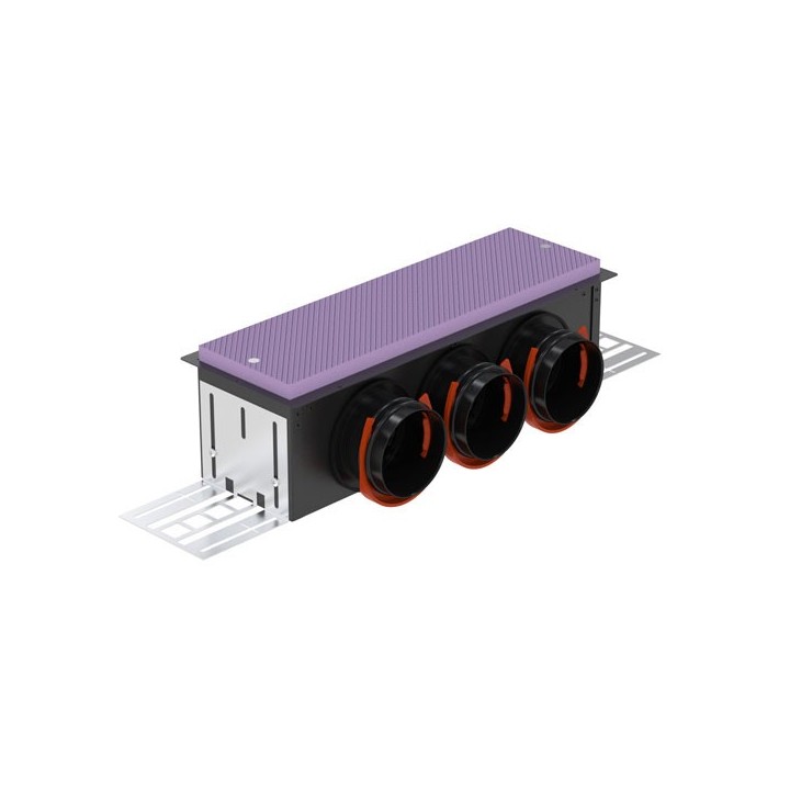 Boîtier de bouche CLD-P - raccordement latéral 3 x Ø 75 ou 90 mm - Hauteur 115 mm - pour grille longue [- Réseau PEHD - Zehnder]