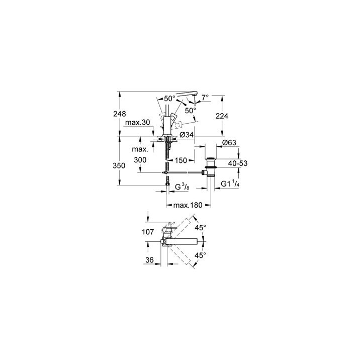EUROCUBE - Mitigeur monocommande 1/2" lavabo Bec mobile [- Robinetterie salle de bains - GROHE]