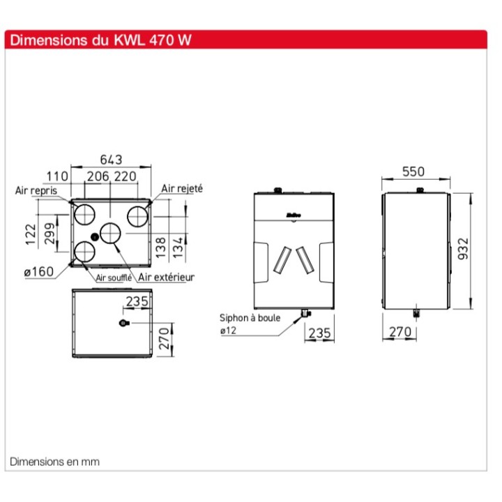 KWL 470 W / 470 W ET (régulation easyControls 3.0) [- VMC Double flux Très Haut Rendement - Helios]