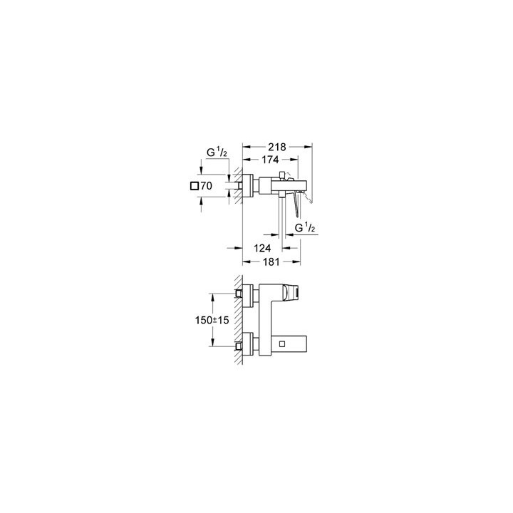 EUROCUBE - Mitigeur monocommande 1/2" Bain/douche [- Robinetterie salle de bains - GROHE]