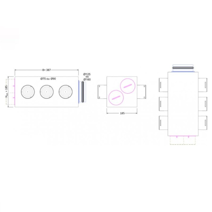 Caisson de distribution d'air Easy Renov Plus - 6 x Ø 75 [- Répartiteurs VMC en PEHD - Brink]