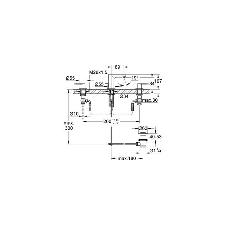 EUROSMART COSMOPOLITAN - Mélangeur 3 trous 1/2" lavabo [- Robinetterie salle de bains - GROHE]