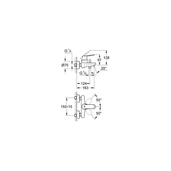 EUROSMART COSMOPOLITAN - Mitigeur monocommande 1/2" Bain/douche montage mural [- Robinetterie salle de bains - GROHE]