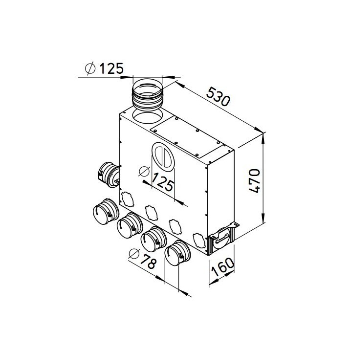 Collecteur universel 4+1 pour conduits ronds Ø 75 mm [- FRS-MVK 4+1-75/125 - Réseau FlexPipe - Helios]