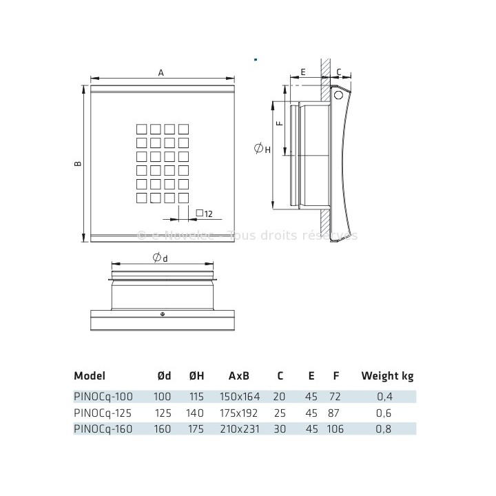 Bouche Design métallique d'extraction concave Ø 100, 125 et 160 mm - PINOCc [- Bouches VMC réglables - CDM]