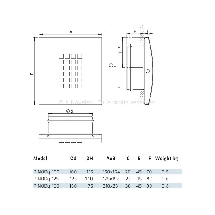 Bouche Design métallique d'extraction convexe Ø 100, 125 ou 160 mm PINODc [- Bouches VMC réglables - CDM]