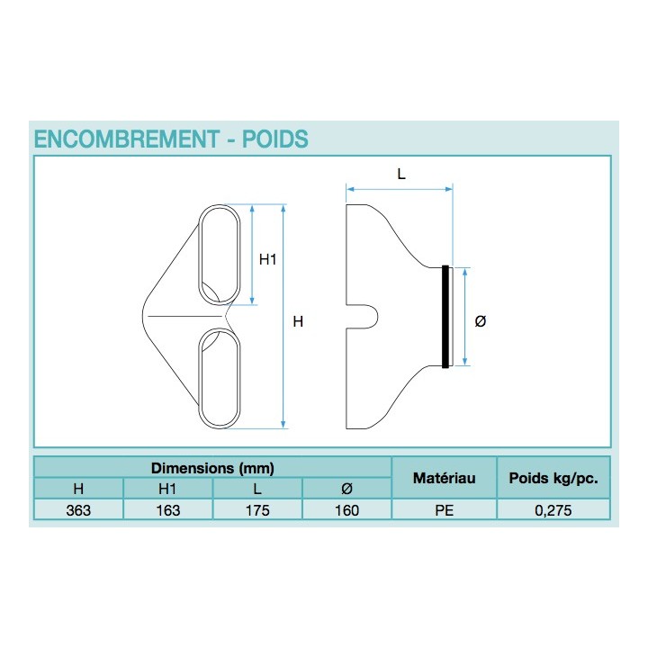 Culotte caisson PE Ø160 - Optiflex [- Conduits Polyéthylène et accessoires VMC - Aldès]