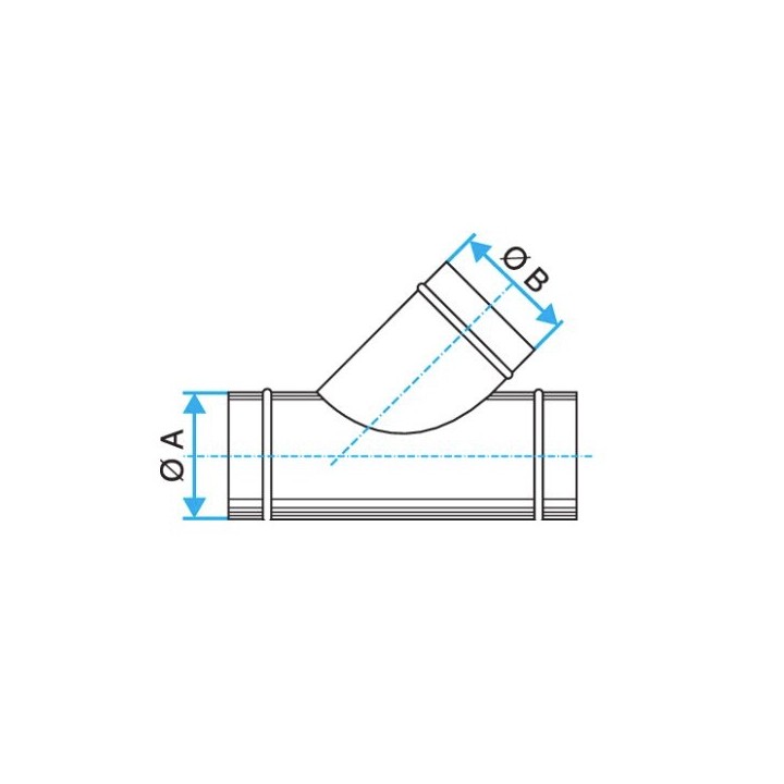 Té oblique 45° galva - Ø 80 à 1000 mm [- accessoires galvanisés VMC - Atlantic / Unelvent / Aldès]