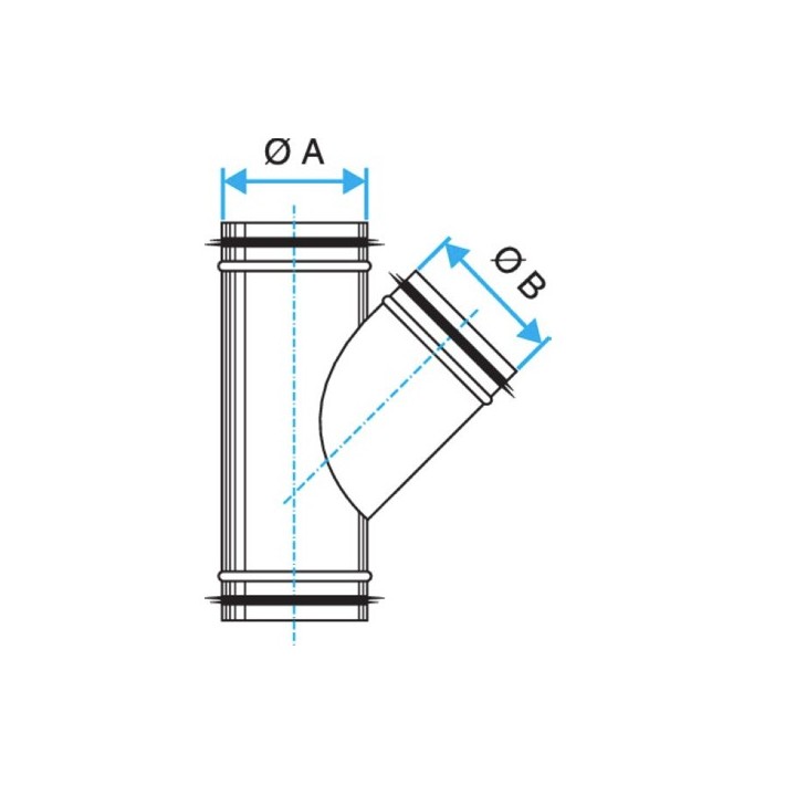 Té oblique 45° galva avec joint Ø 80 à 560 mm [- accessoires galvanisés VMC - Atlantic / Unelvent / Aldès]