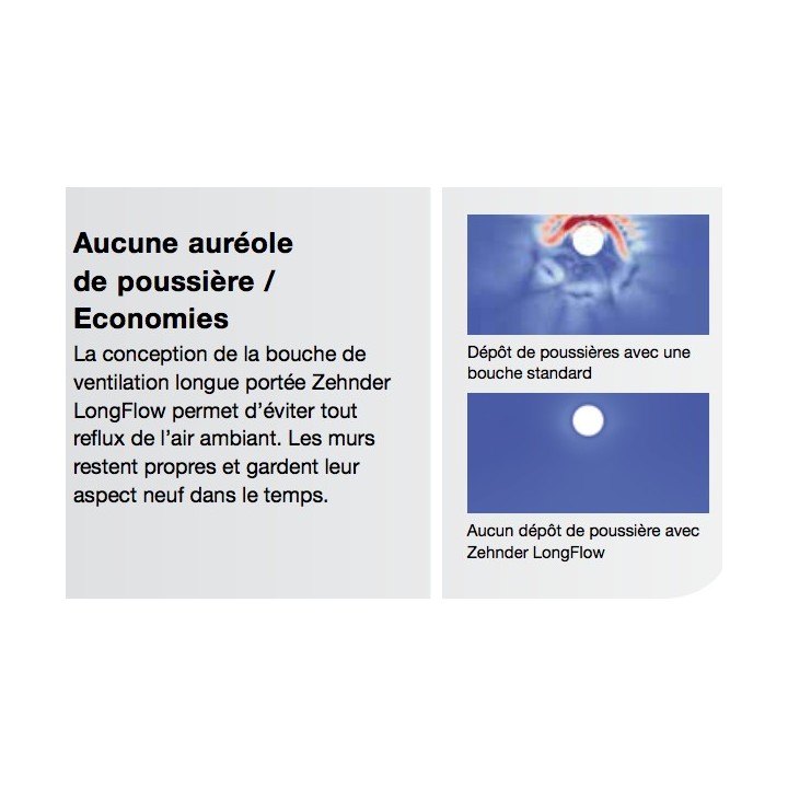 Bouche d'insufflation longue portée - LongFlow [pour conduits comfotube DN 90 ou Flat 51 - Zehnder]