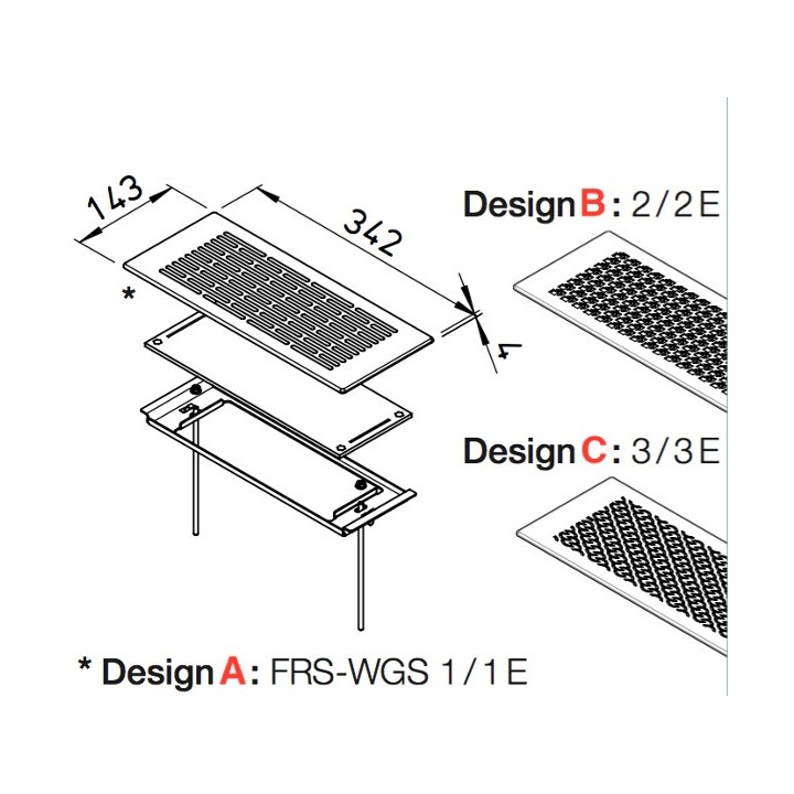 Kit Grille design avec cadre pour plénum sol/mur rectangulaire [- FRS-WGS - Réseau FlexPipe - Helios]