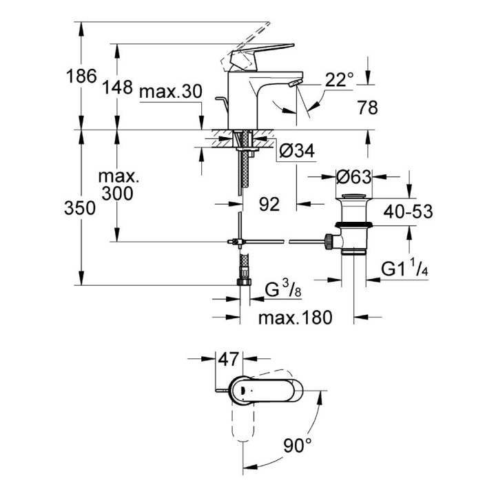 EUROSMART COSMOPOLITAN - Mitigeur monocommande 1/2" lavabo Economie d'eau [- Robinetterie salle de bains - GROHE]