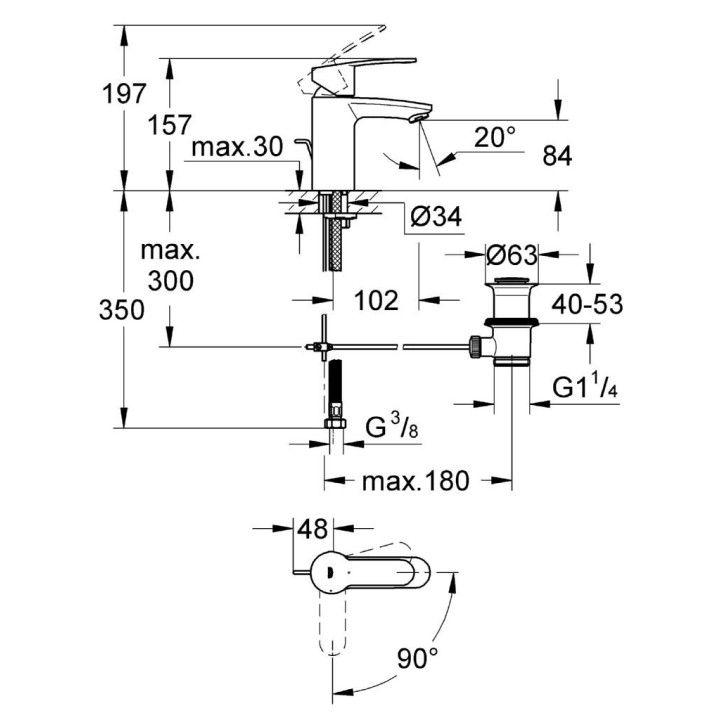 EUROSTYLE COSMOPOLITAN - Mitigeur monocommande 1/2" lavabo Economie d'eau Taille S [- Robinetterie salle de bains - GROHE]