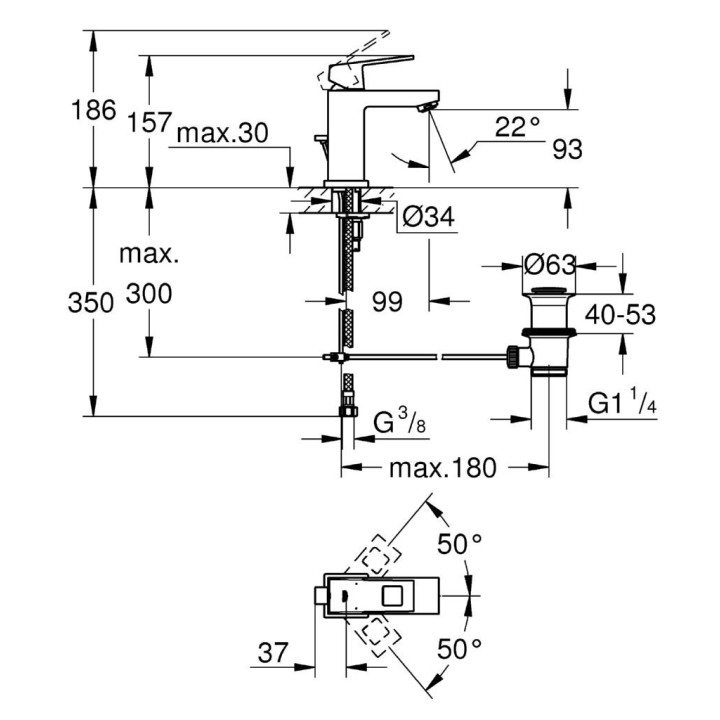 EUROCUBE - Mitigeur monocommande 1/2" lavabo - Economie d'eau [- Robinetterie salle de bains - GROHE]